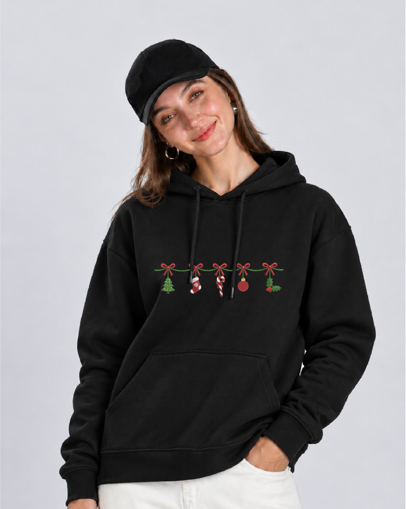 Unisex Premium Oversized Cotton Hoodie - Christmas Embroidery Jingles charms