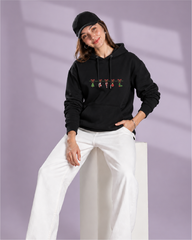 Unisex Premium Oversized Cotton Hoodie - Christmas Embroidery Jingles charms