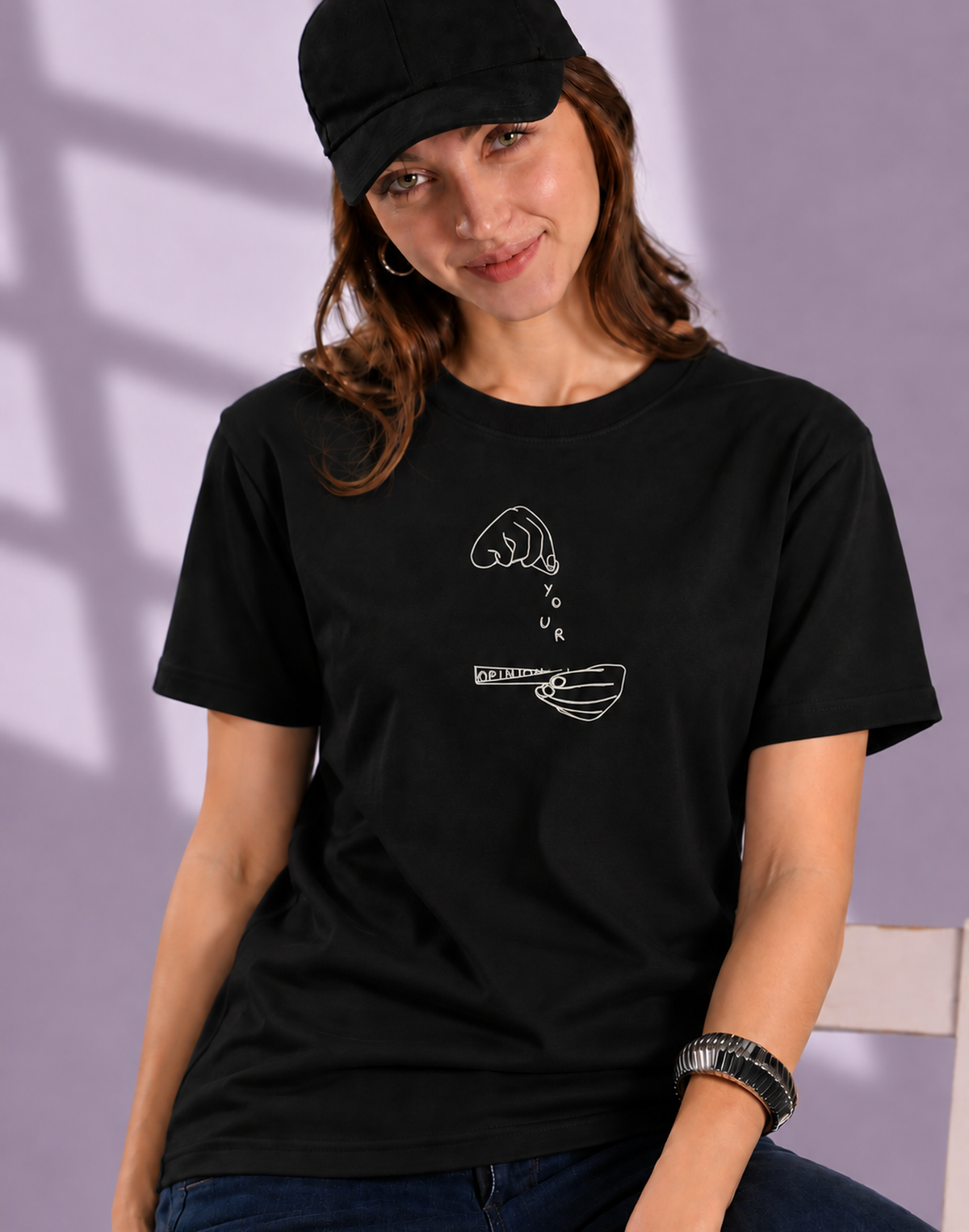 Unisex Premium Oversized Cotton T-shirt - Your opinion Sarcastic Embroidery