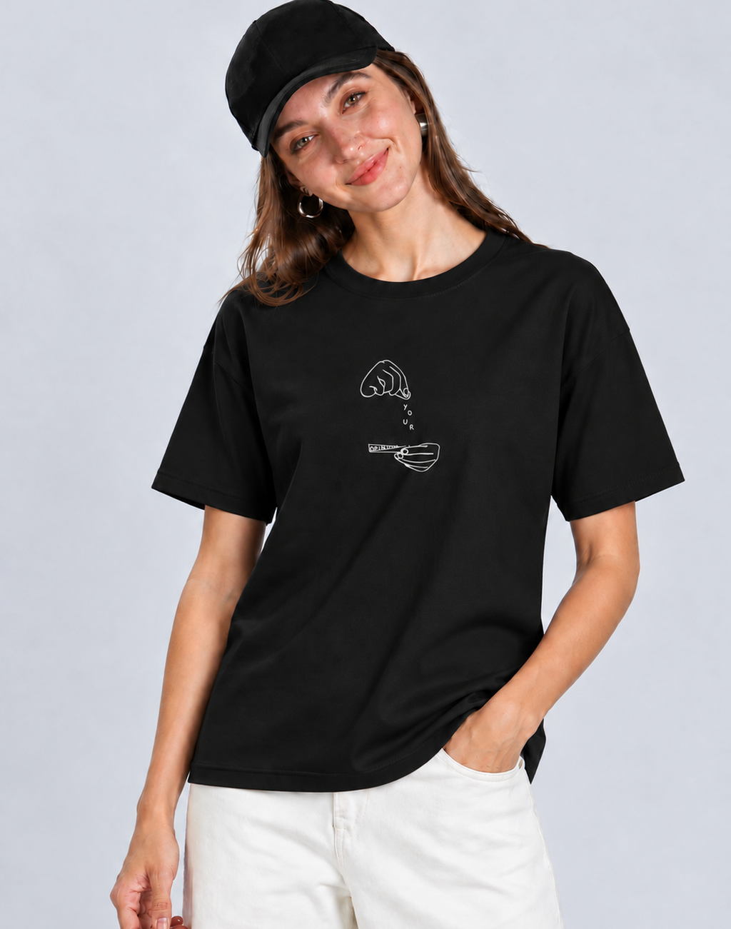 Unisex Premium Oversized Cotton T-shirt - Your opinion Sarcastic Embroidery
