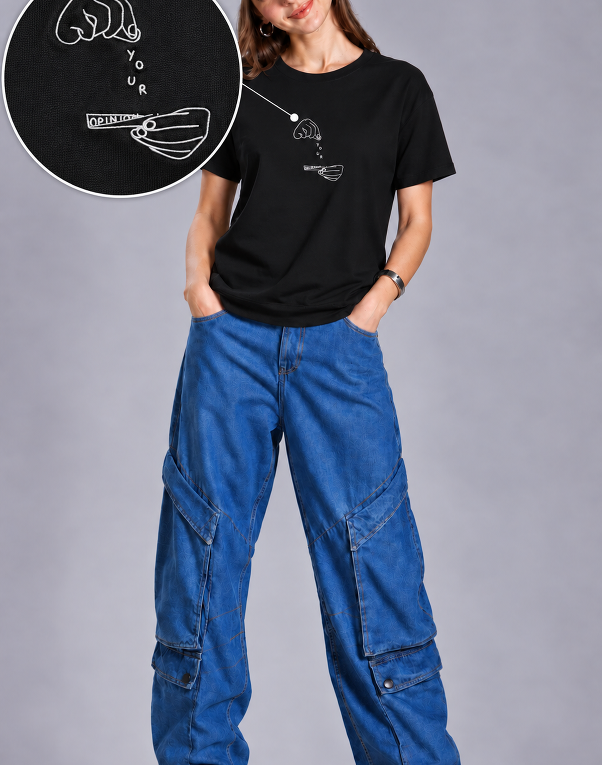 Unisex Premium Oversized Cotton T-shirt - Your opinion Sarcastic Embroidery