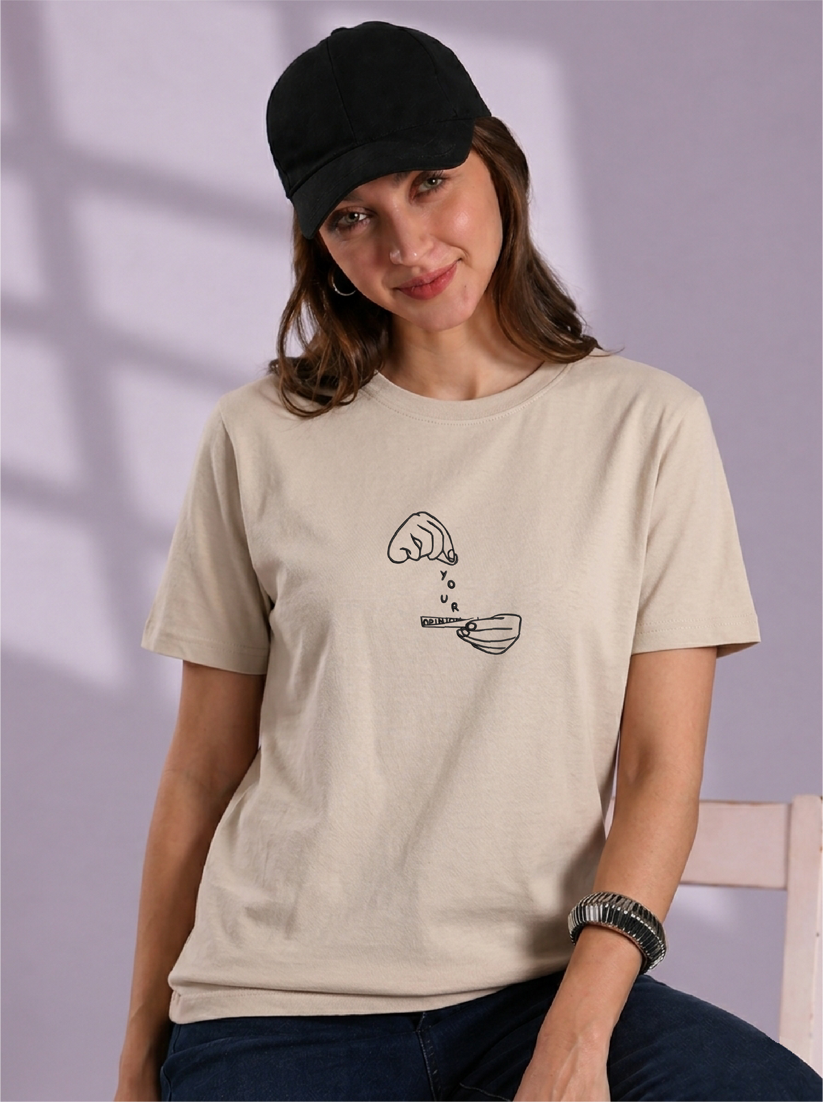 Unisex Premium Oversized Cotton T-shirt - Your opinion Sarcastic Embroidery