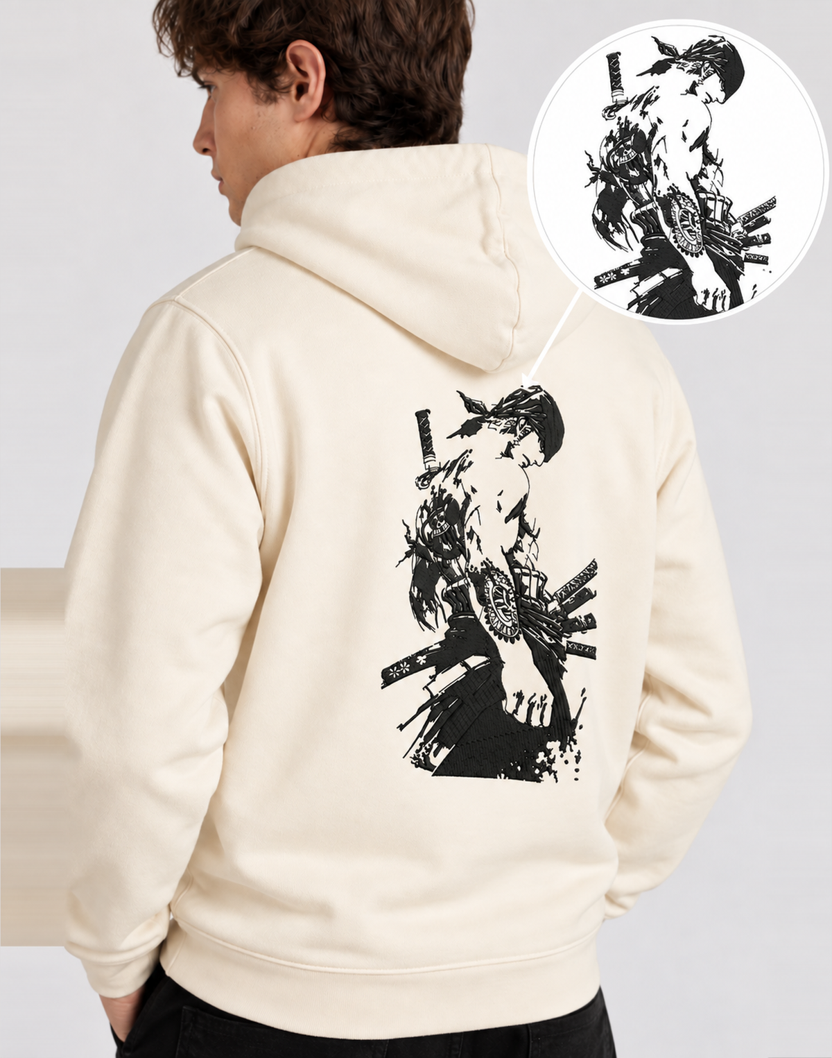 Unisex Premium Oversized Cotton Hoodie-ZORO embroidery Anime