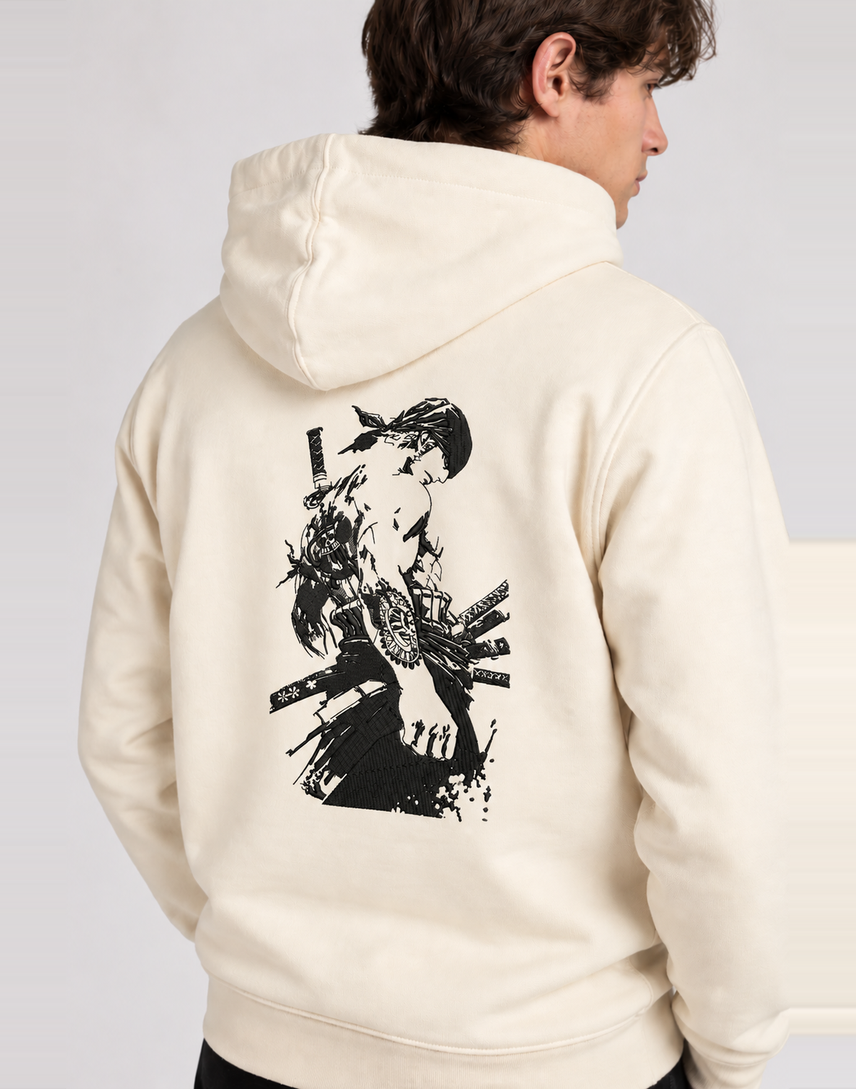 Unisex Premium Oversized Cotton Hoodie-ZORO embroidery Anime