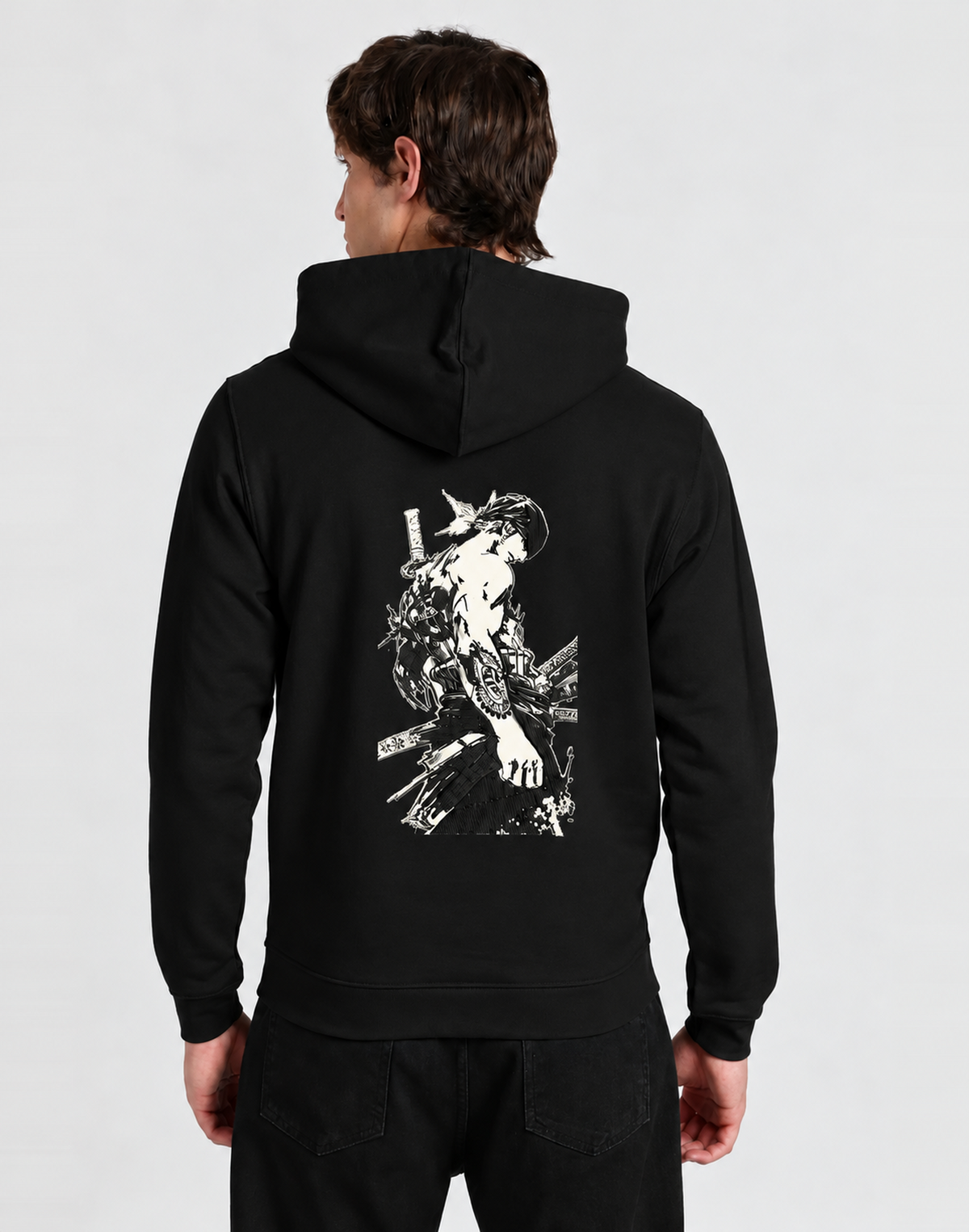 Unisex Premium Oversized Cotton Hoodie-ZORO embroidery Anime