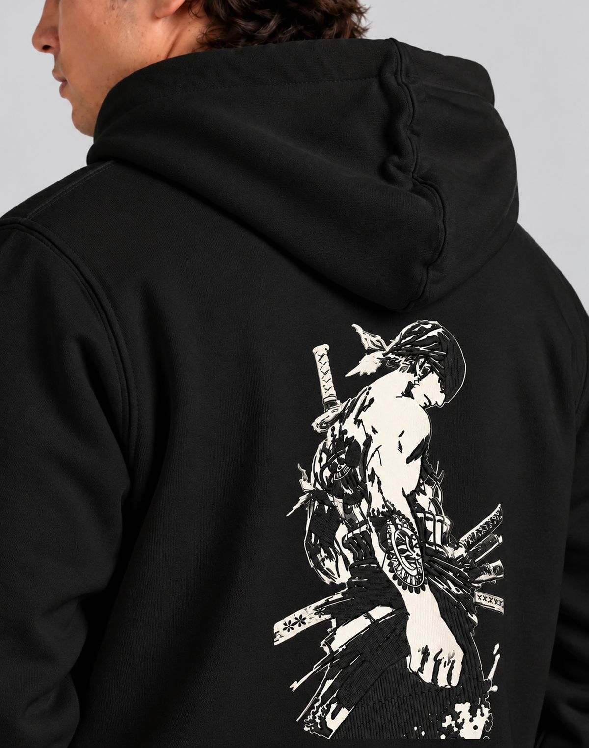Unisex Premium Oversized Cotton Hoodie-ZORO embroidery Anime
