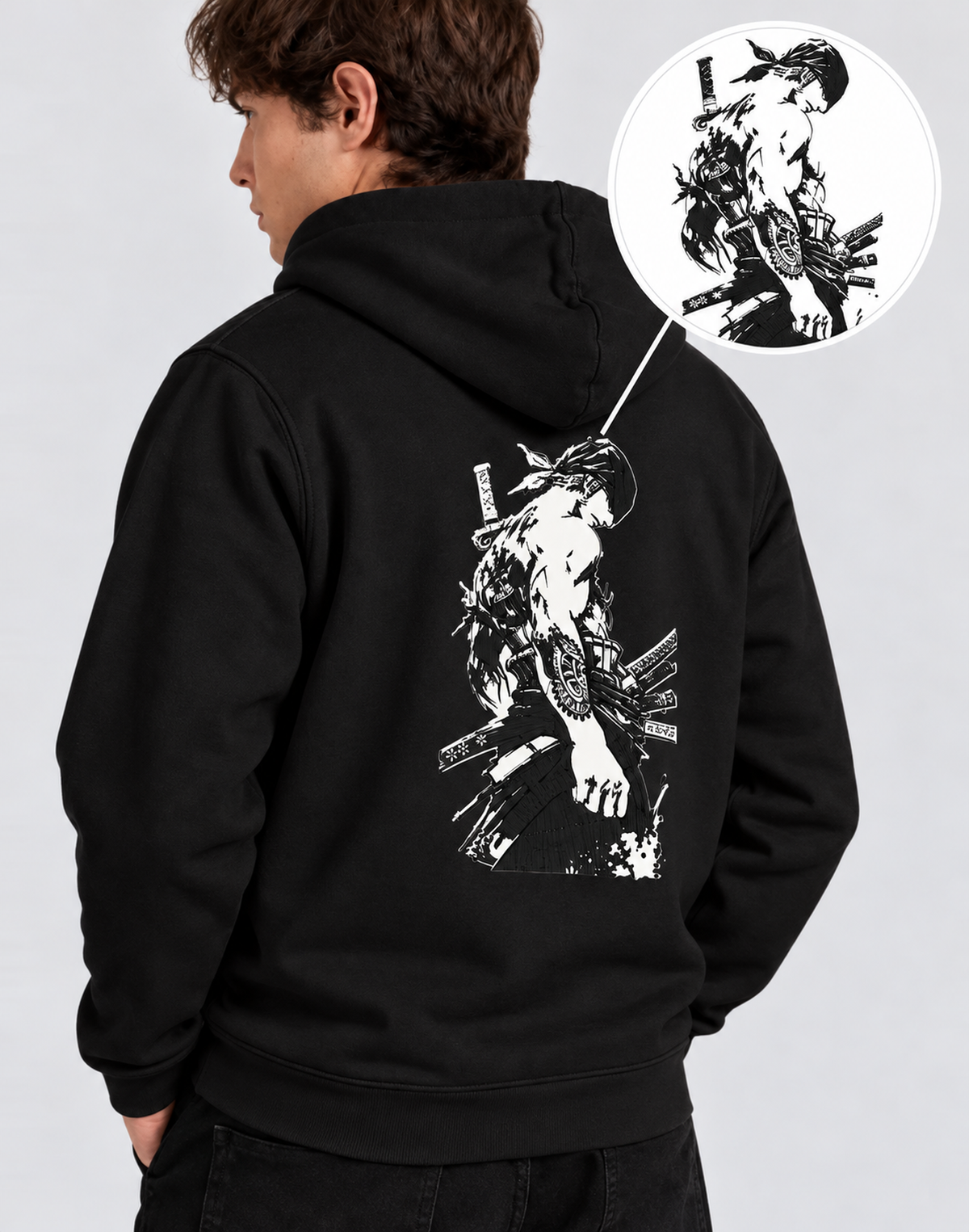 Unisex Premium Oversized Cotton Hoodie-ZORO embroidery Anime